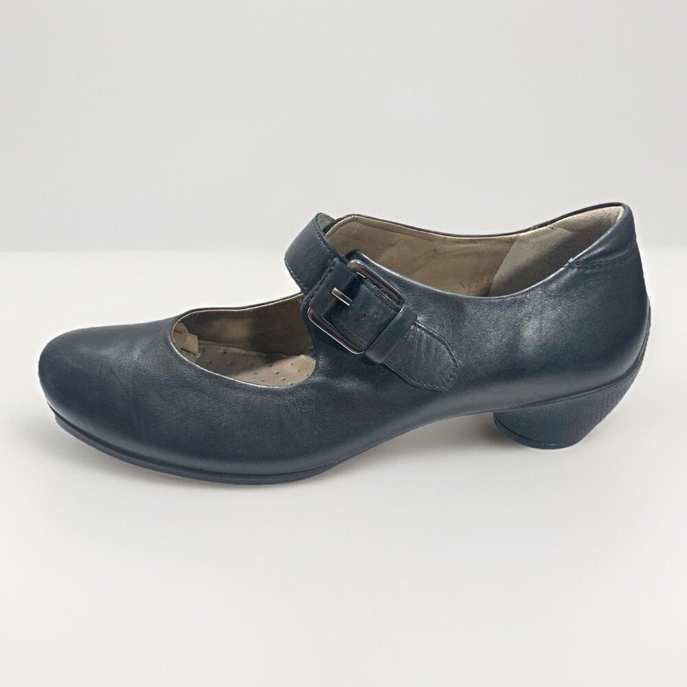 Ecco Black Leather Mary Jane Pump Sculptured Cone Heel Shoe Size 40  or 9-9.5